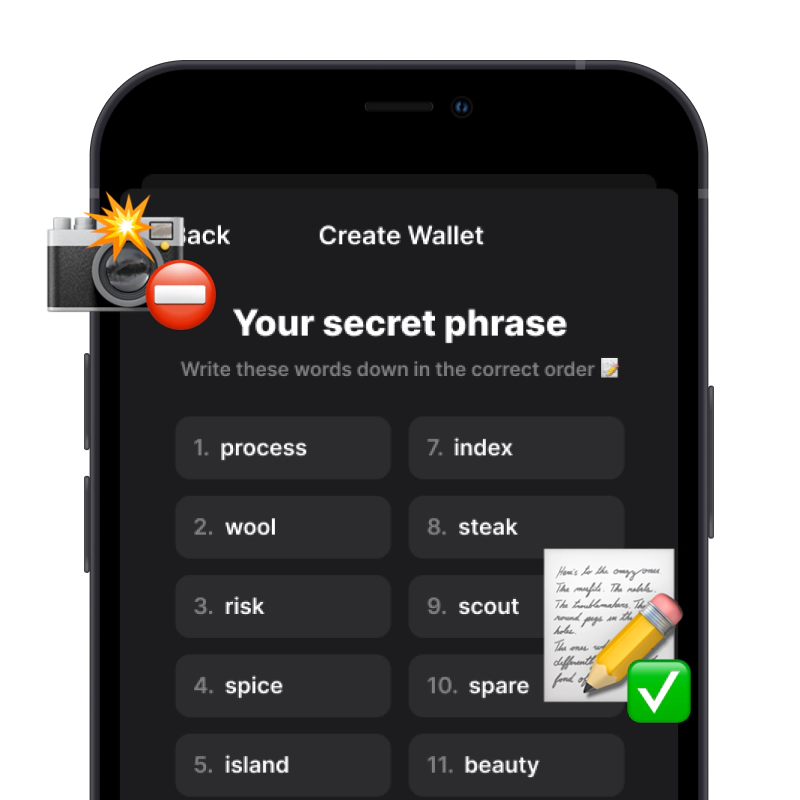 Secret phrase with Veron Wallet